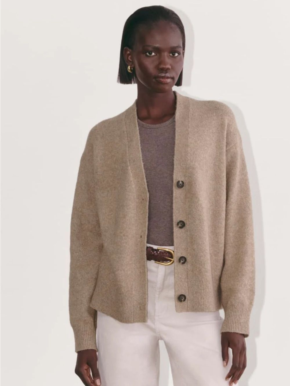 New Everlane The Cocoon Cardigan In Plush Cotton In Heather Taupe Size S